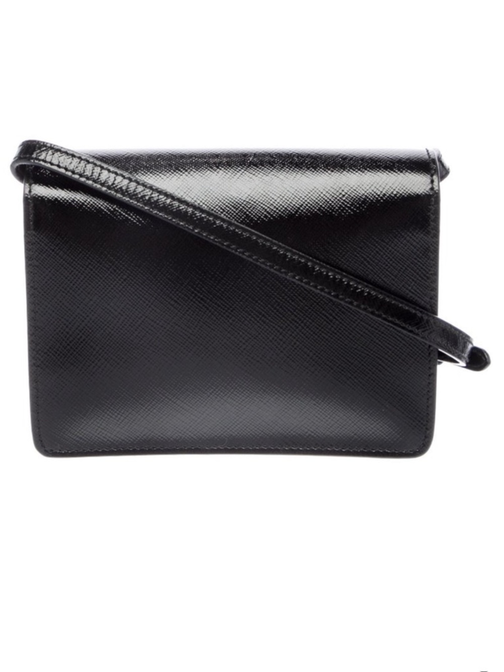PRADA  Black Saffiano & Red Interior Leather Metal Crossbody Shoulder Bag Clutch - Picture 13 of 15